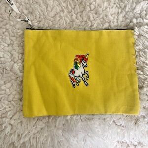 Vibrant Yellow Canvas NEW Unicorn Travel Pouch / Makeup Bag 10.5 x 8
